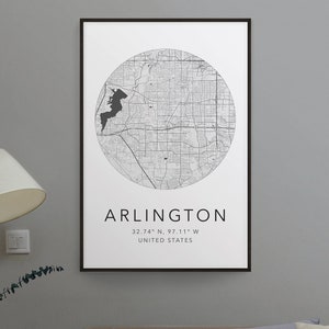 Arlington Map Print | City of Arlington Print | Map of Arlington Texas| Minimalist Map Art | Modern Map Art | City Map Print | Travel Art