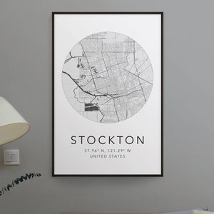 Stockton Map Print | City of Stockton Print | Map of Stockton California | Minimalist Map Art | Modern Map Art | City Map Print | Travel Art