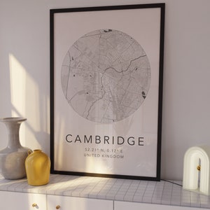 Cambridge Karte Print | Cambridge United Kingdom Print | Stadt cambridge Karte | Minimalistische Karte Kunst | Moderne Karte Kunst | Stadtplan Druck
