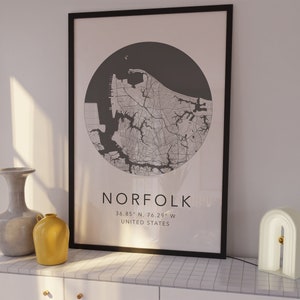 Norfolk Map Print | Norfolk Virginia Print | Home Town Map | Minimalist Map Art | Modern Map Art | City Map Print | Homecoming Gift