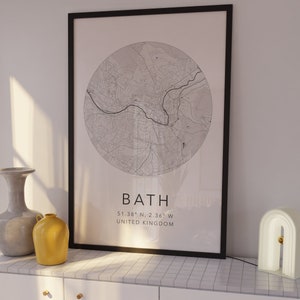 | d’impression de la carte de bain Bath Royaume-Uni Print | Carte de la ville de Bath | | d’art cartographique minimaliste | d’art cartographique moderne Imprimer le plan de la ville
