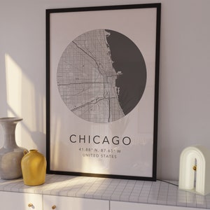 | d’impression de carte de Chicago | d’impression Chicago Illinois Ville de Chicago Carte | Carte de la ville d’accueil | | d’art cartographique minimaliste | d’art cartographique moderne Imprimer le plan de la ville