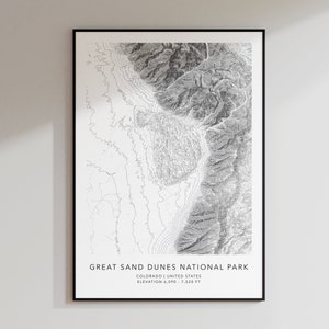 Great Sand Dunes National Park Map Print | Topographic Contour Map | Great Sand Dunes Colorado | Topographic Print | Modern Map Art