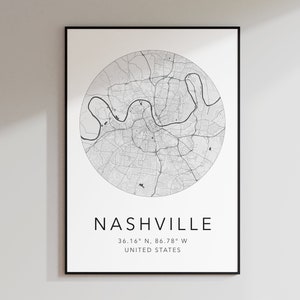 Nashville Map Print | Nashville Tennessee Print | Home Town Map | Minimalist Map Art | Modern Map Art | City Map Print | Homecoming Gift