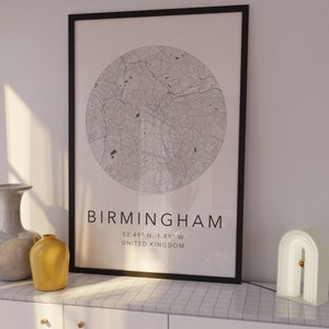 Birmingham Map Print / Birmingham Reino Unido Print / City of Birmingham Map / Minimalist Map Art / Modern Map Art / City Map Print