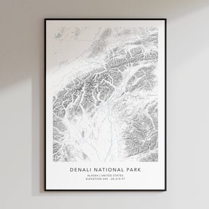Denali Nationalpark Karte Druck | Topografische Konturkarte | Denali Topographic Print | Moderne Karte Kunst | Denali Alaska | Minimalistische Karte Druck