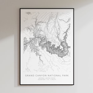 Carte du parc national du Grand Canyon Imprimer | Carte topographique des contours | | de l’Arizona | d’impression topographique | d’art cartographique moderne Impression de carte minimaliste