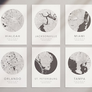 Florida Postcards Set di 6 / Disponibile singolarmente / 6 "x 4" / Mappe della città / Hialeah / Jacksonville / Miami / Orlando / St Petersburg / Tampa