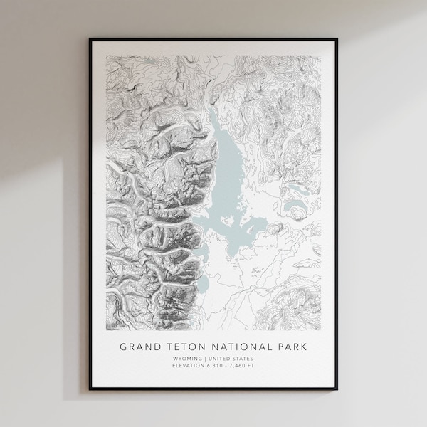 Grand Teton Nationalpark Karte Druck | Topografische Konturkarte | Wyoming | Topografischer Druck | Moderne Karte Kunst | Minimalistische Karte Druck