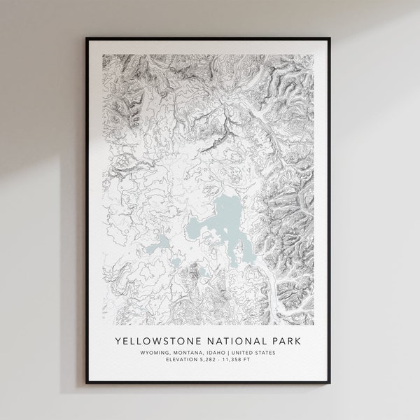 Yellowstone National Park Map Print | Topographic Contour Map | Yellowstone Topographic Print | Modern Map Art | Minimalist Map Print