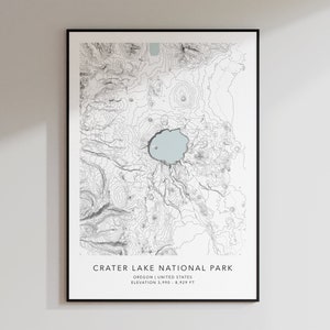 Carte du parc national de Crater Lake Imprimer | Carte topographique des contours | | de Crater Lake Oregon | d’impression topographique | d’art cartographique moderne Carte minimaliste