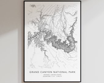 Grand Canyon National Park Map Print | Topographic Contour Map | Arizona | Topographic Print | Modern Map Art | Minimalist Map Print