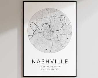 Nashville Map Print | Nashville Tennessee Print | Home Town Map | Minimalist Map Art | Modern Map Art | City Map Print | Homecoming Gift