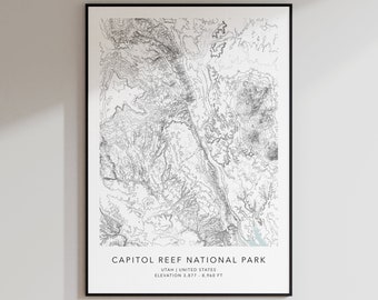 Capitol Reef National Park Map Print | Topographic Contour Map | Capitol Reef Utah | Topographic Print | Modern Map Art | Minimalist Map