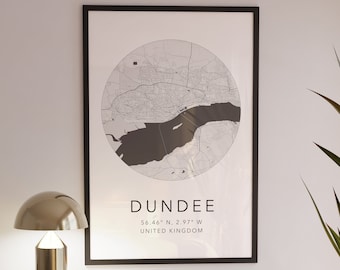 ダンディー地図プリント | ダンディー（スコットランド）地図プリント | ダンディー市地図 | ミニマリスト地図アート | モダン地図アート | 市地図プリント
