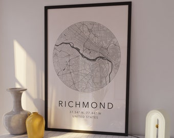 Richmond Map Print | Richmond Virginia Print | Home Town Map | Minimalist Map Art | Modern Map Art | City Map Print | Homecoming Gift