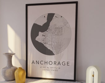 Anchorage Map Print | Anchorage Alaska Print | City of Anchorage Map | Home Town Map | Minimalist Map Art | Modern Map Art | City Map Print