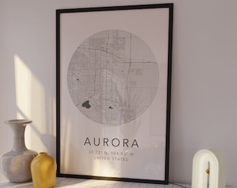 Aurora Map Print | Aurora Colorado Print | City of Aurora Map | Home Town Map | Minimalist Map Art | Modern Map Art | City Map Print