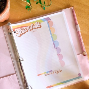 Planner settimanale foderato/diario stampabile con panoramica - Collezione Retro Rainbow Planner