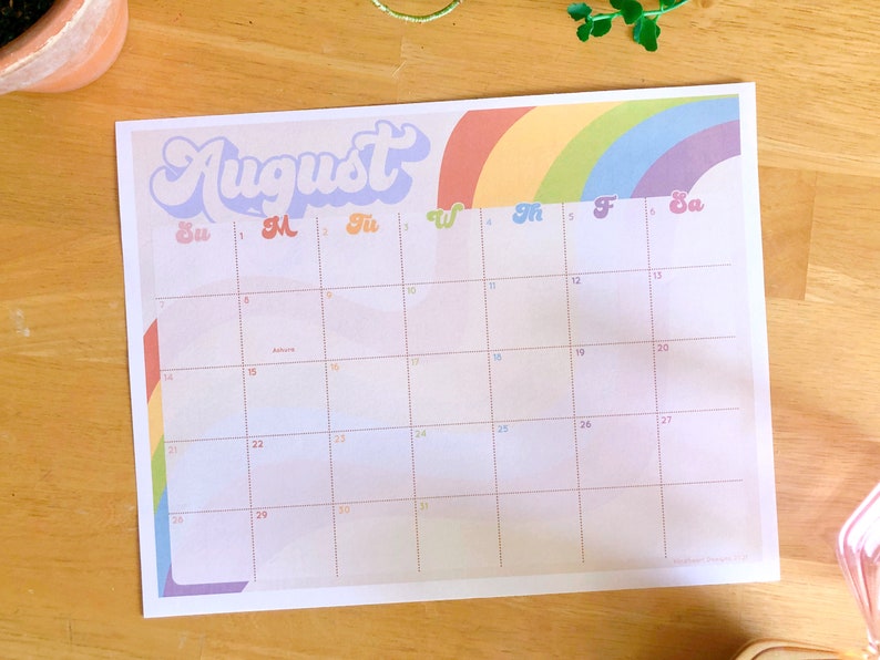 BLANK Landscape Calendar Printable - Retro Rainbow Collection - Etsy