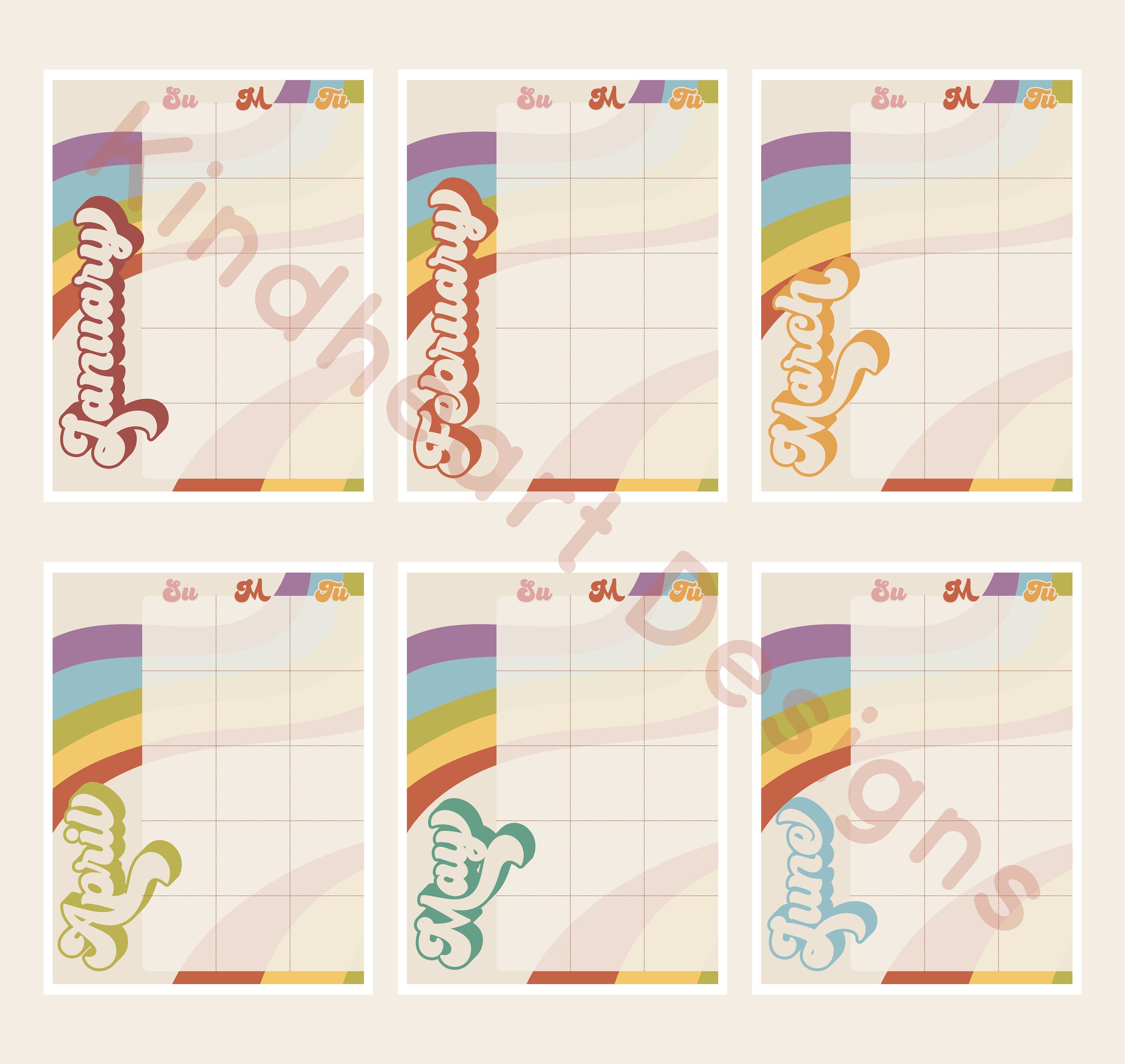 BLANK 2-page Calendar Spread Planner Printable Retro Rainbow Collection ...