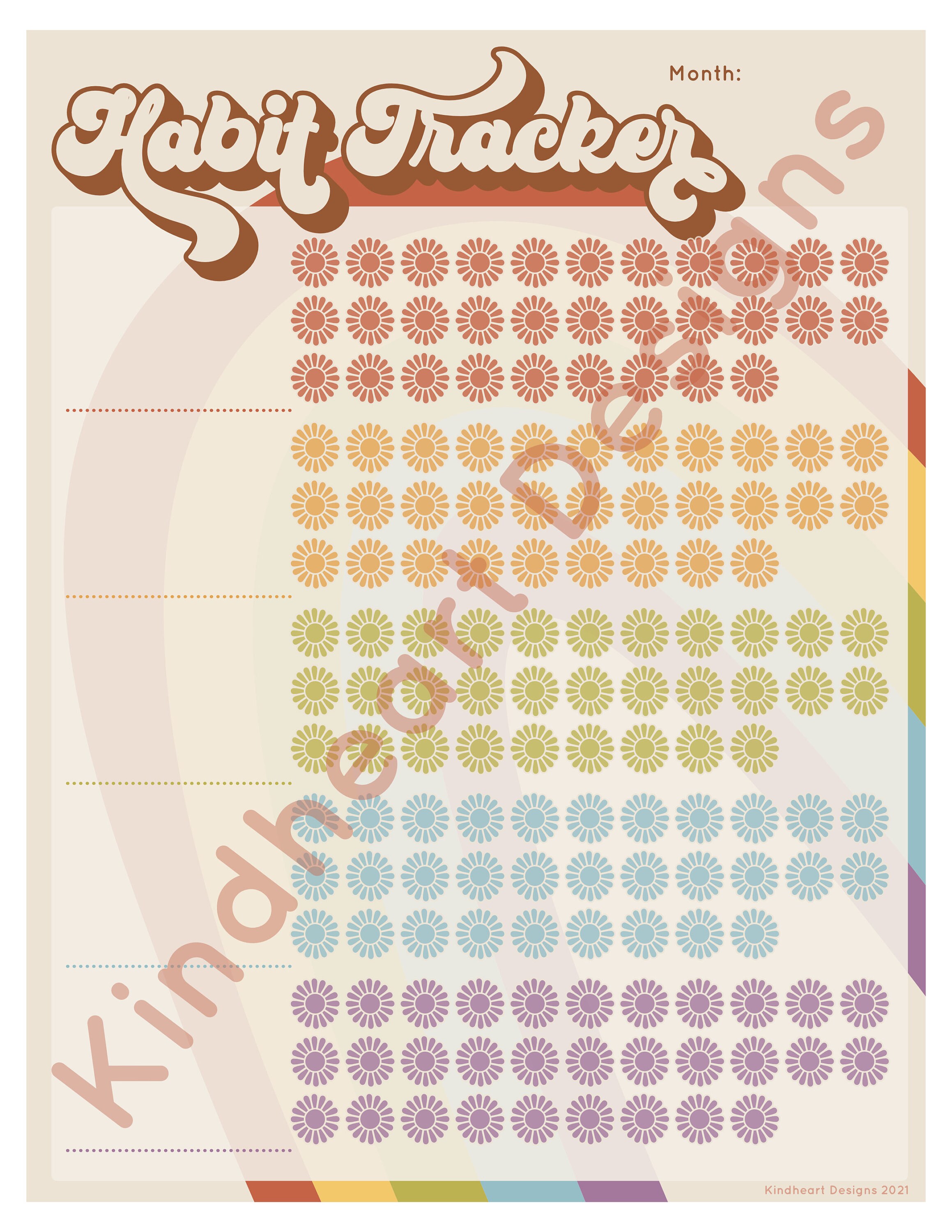 Monthly Habit Tracker Planner Printable Retro Rainbow Collection - Etsy
