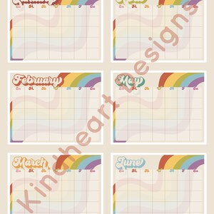 BLANK Landscape Calendar Printable - Retro Rainbow Collection - Etsy