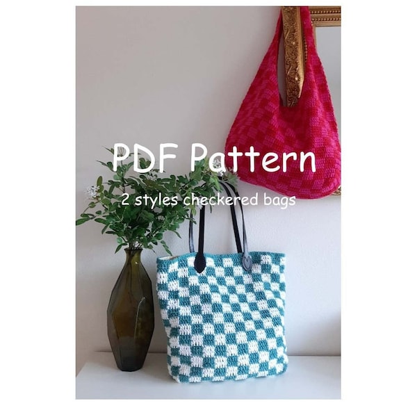 PDF Pattern Crochet 2 Styles Checkered Bag, Chess Lover bags, tote bag, DIY bag