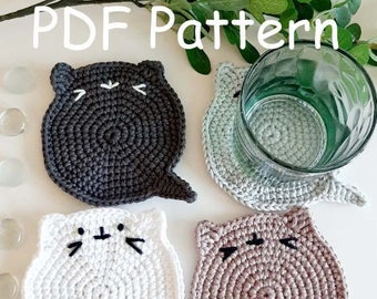 PDF Pattern Crochet Cute Cat Coasters, Home decor, Easy Crochet Pattern, DIY coasters, Cat lovers