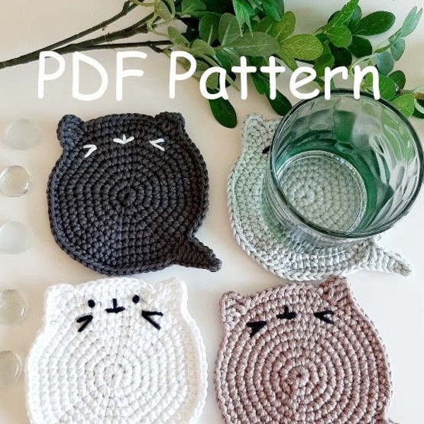 PDF Pattern Crochet Cute Cat Coasters, Home decor, Easy Crochet Pattern, DIY coasters, Cat lovers