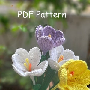 PDF Pattern Crochet Spring Crocus Flower Pattern, Easy Crochet pattern PDF file instruction and tutorial