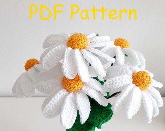 PDF Pattern Crochet Daisy Flower Pattern, Easy Crochet pattern PDF file instruction and tutorial