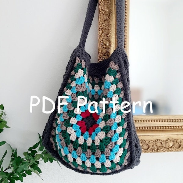 PDF Pattern Crochet Granny Square Shoulder Bag, Crochet bag, DIY bag