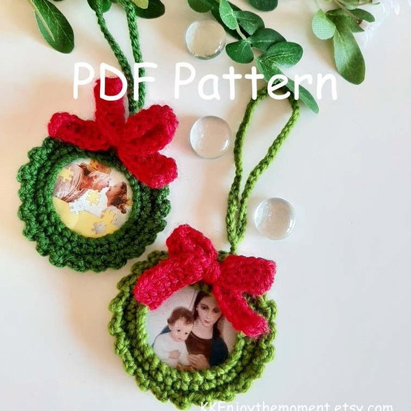 PDF Pattern Crochet Xmas Ornament Photo frame for Christmas Decoration, Xmas ornament, gift tags, DIY Xmas