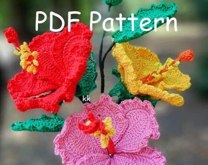 Crochet Flower Pattern, Chevron Red Hibiscus, Hibiscus Crochet Flower