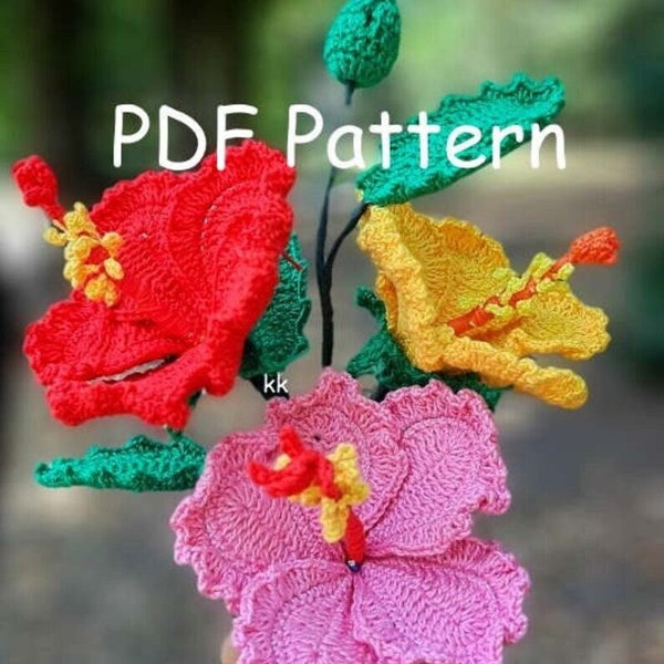 Patron PDF au crochet, motif fleur d'hibiscus, fichier PDF du patron au crochet, instructions et tutoriel