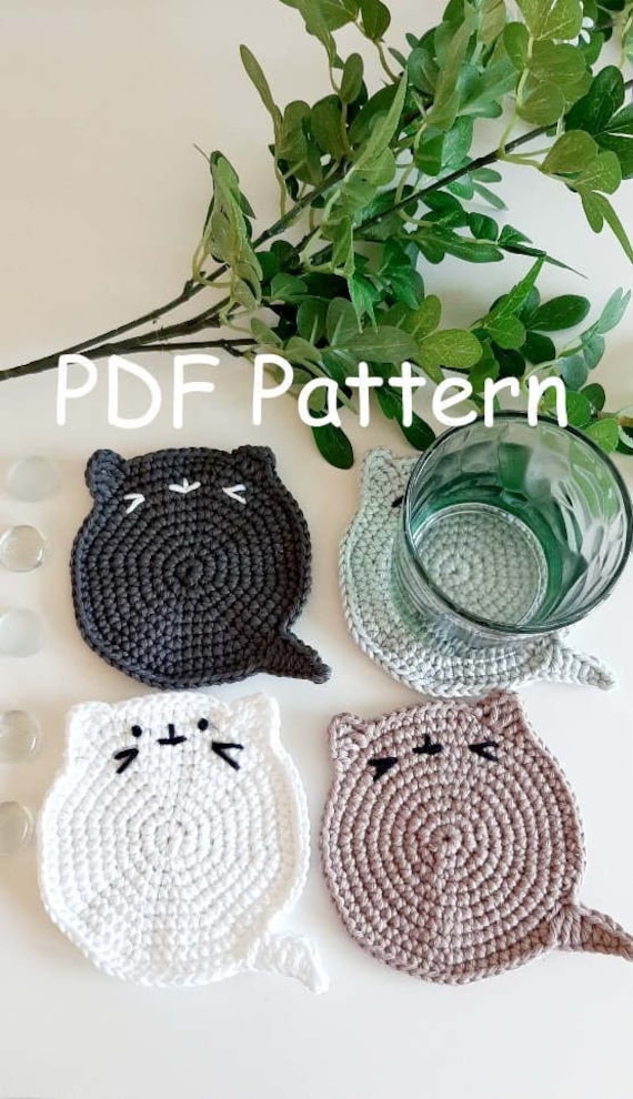 PDF Pattern Crochet Cute Cat Coasters, Home Decor, Easy Crochet Pattern,  DIY Coasters, Cat Lovers 