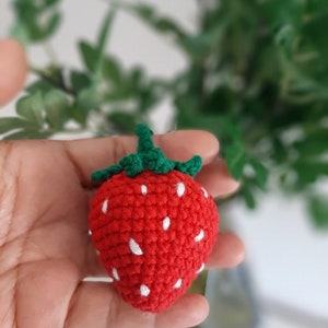 PDF Pattern Handmade Crochet Strawberry Artificial Fruit with leaf and flower, key ring, car charm, table decoration, toys, baby mobile image 3