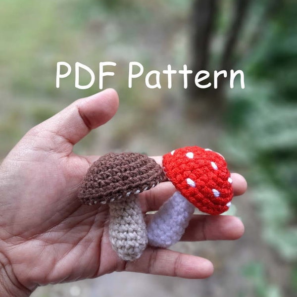 PDF Pattern how to Crochet mushrooms Red Amanita and Shitake, for making key ring, car charm, toys, baby mobile