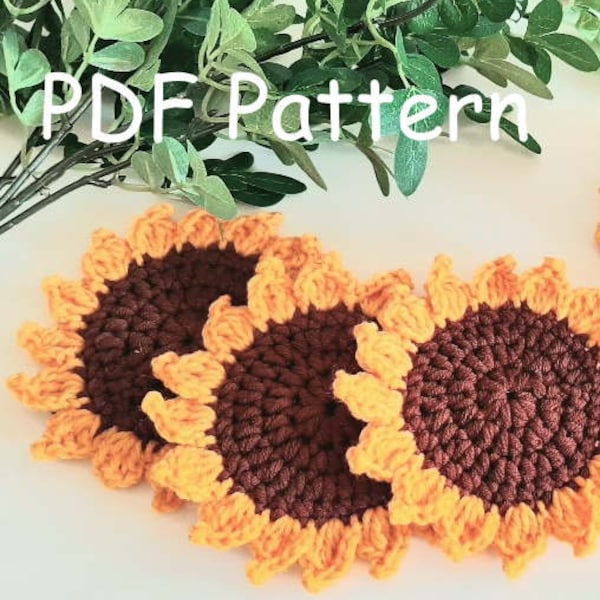 PDF Pattern Crochet Sunflower Coasters and Tea Pot holder, Home decor, Easy Crochet Pattern, DIY coasters, Fall Autumn decor