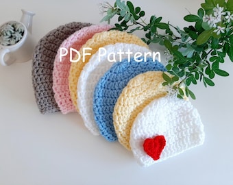 PDF Pattern Crochet all sizes hat from 0-3 months to adult plus 4 appliques to decorate, Basic crochet DC stitches, Easy pattern, DIY hat