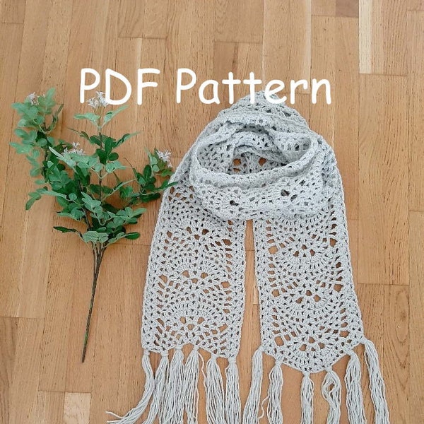 PDF Pattern Crochet Fancy Fan Stitch Scarf for women, DIY Crochet scarf, Lacy crochet