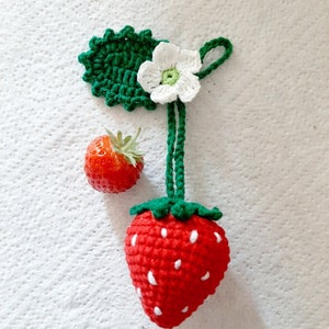 PDF Pattern Handmade Crochet Strawberry Artificial Fruit with leaf and flower, key ring, car charm, table decoration, toys, baby mobile image 5