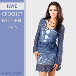 FAYE Top and Skirt Crochet Pattern | Women&#39;s Openwork Summer Outfit, Light Cardigan and Flowy Skirt Beach Cover-Up, Size Small | RowStitch