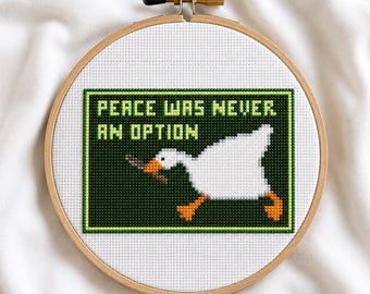 Goose Meme Cross Stitch PDF Pattern | Peace Was Never An Option Funny Embroidery | Instant Download | RowStitch