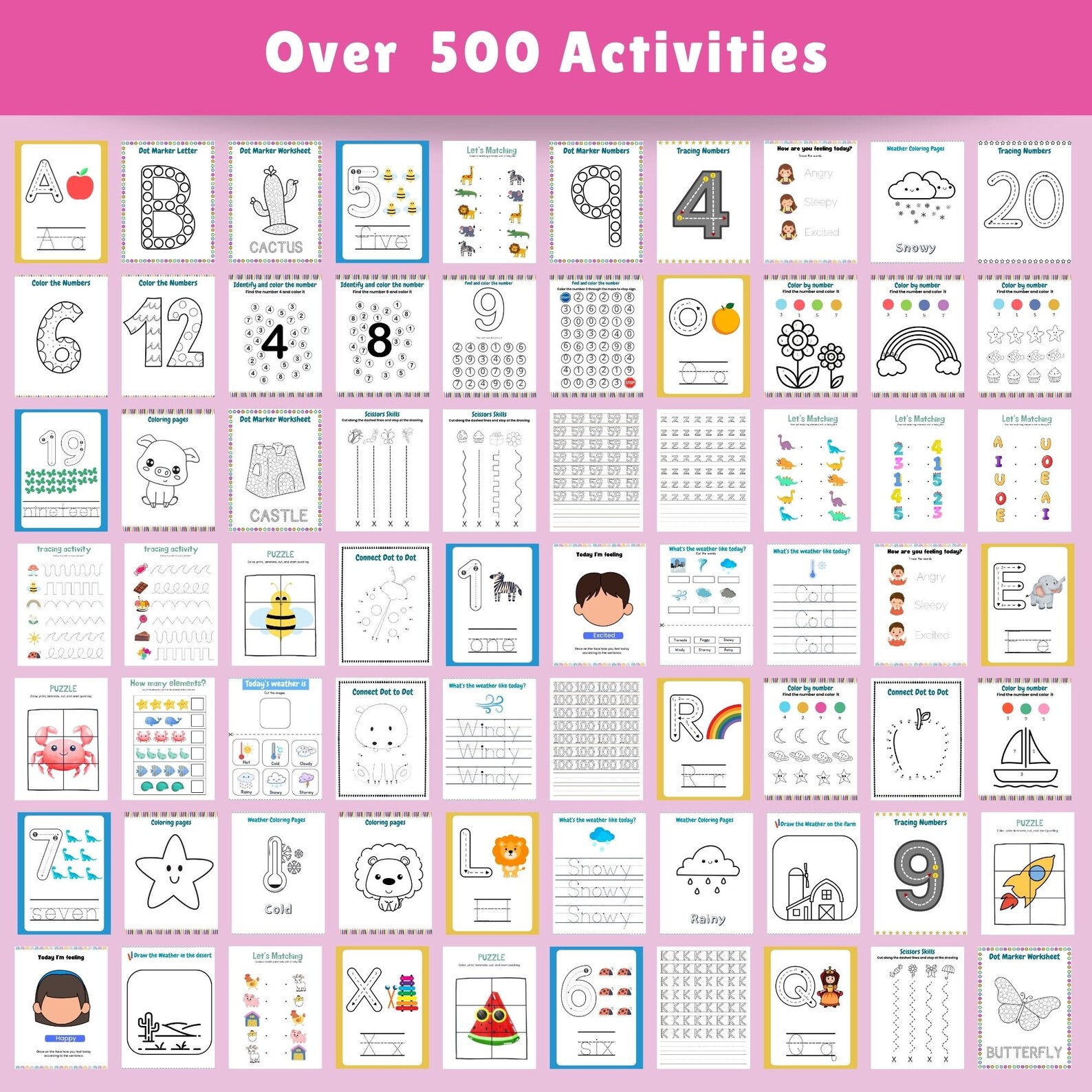 Preschool Learning Bundle: 500 Worksheets, Printable Coloring Abcs ...
