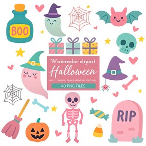PNG-set griezelige Halloween-clipart: 40 griezelige elementen - digitale download