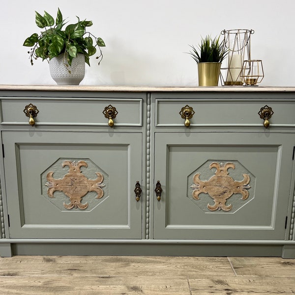 Antique Oak Sideboard, Antique Oak Drinks Cabinet, Edwardian Sideboard, Oak Sideboard, Sage Green