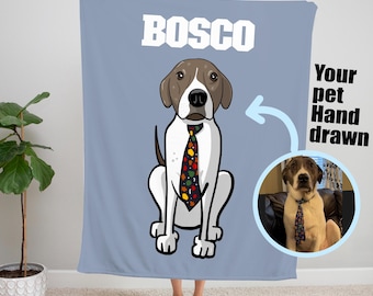 Custom Pet Blanket - Velveteen Throw with Hand Drawn Pet Portrait from Photo - Personalized Dog or Cat Gift - Pet Face Blanket