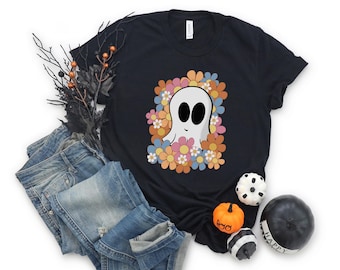 かわいいハロウィンシャツ - レトロな花のゴースト - 秋のシャツまたはスウェットシャツ - 不気味な季節 - SpookyDoodles - 不気味な季節